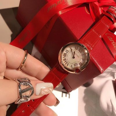 TW Factory Cartier Fake Watches Stainless Steel Imported Quartz Movement 30MM Red Strap Lady Watch